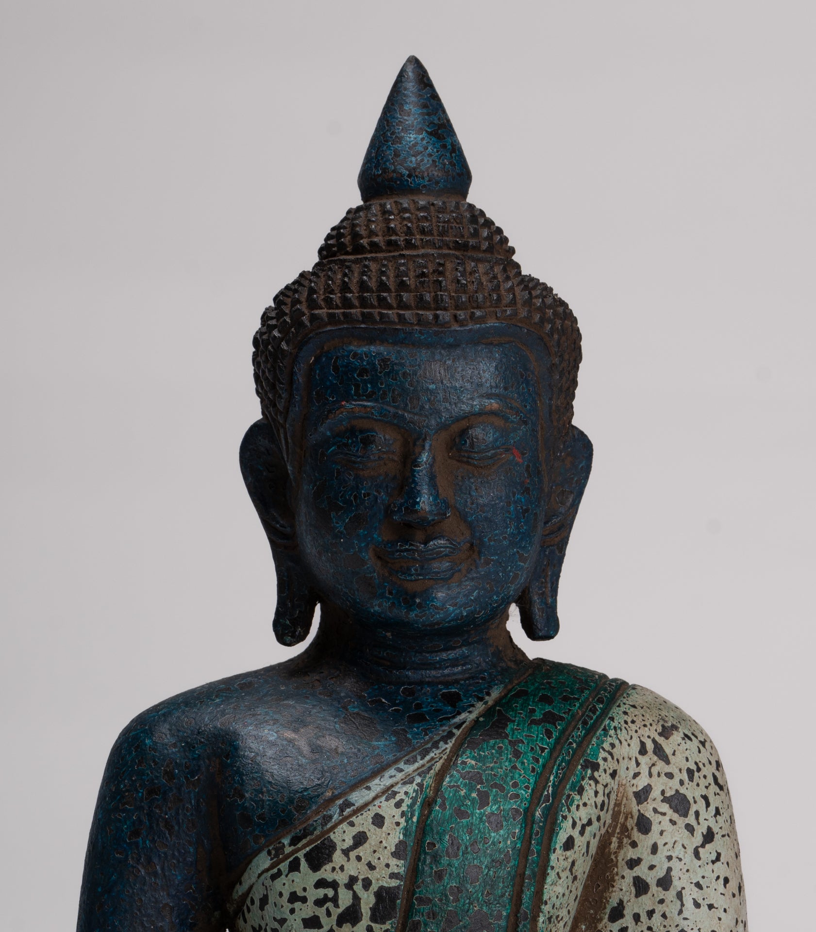 Buddha Sculpture - Antique Khmer Style Wood Seated Buddha Statue Dhyana Meditation Mudra - 27cm/11"