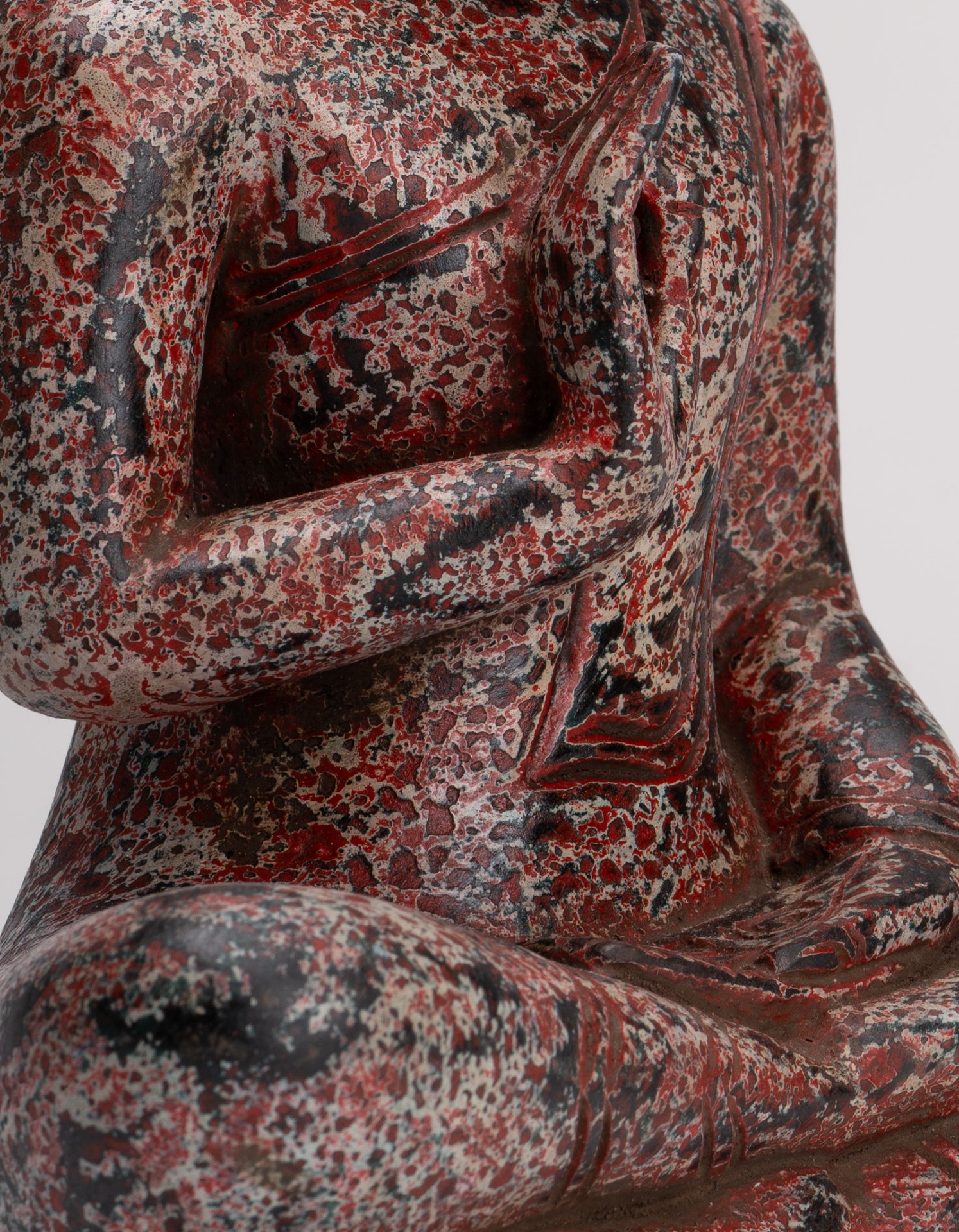 Buddha Statue - Antique Khmer Style Cambodia Seated Wood Buddha Statue Teaching Mudra - 27cm/11"