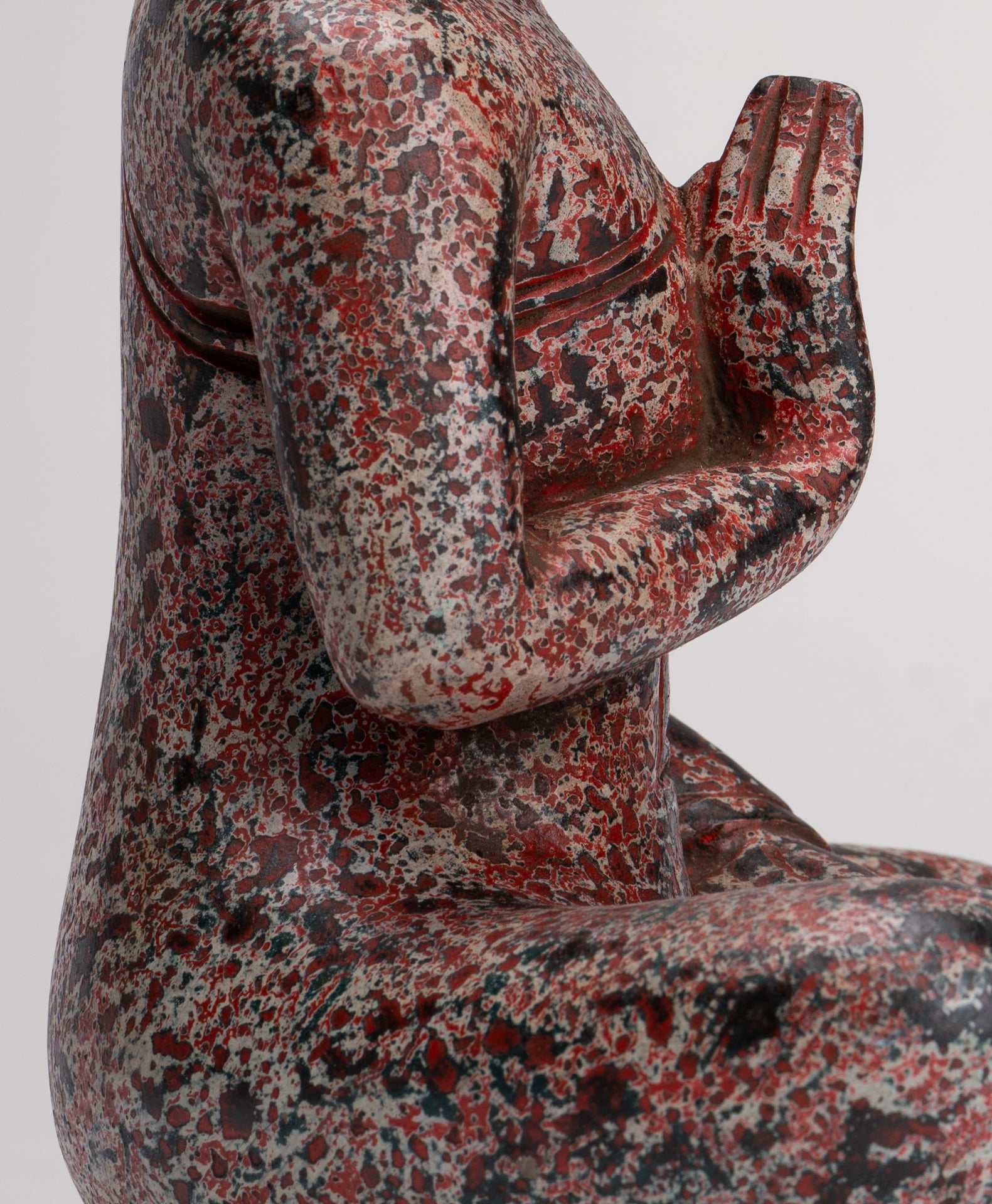 Buddha Statue - Antique Khmer Style Cambodia Seated Wood Buddha Statue Teaching Mudra - 27cm/11"