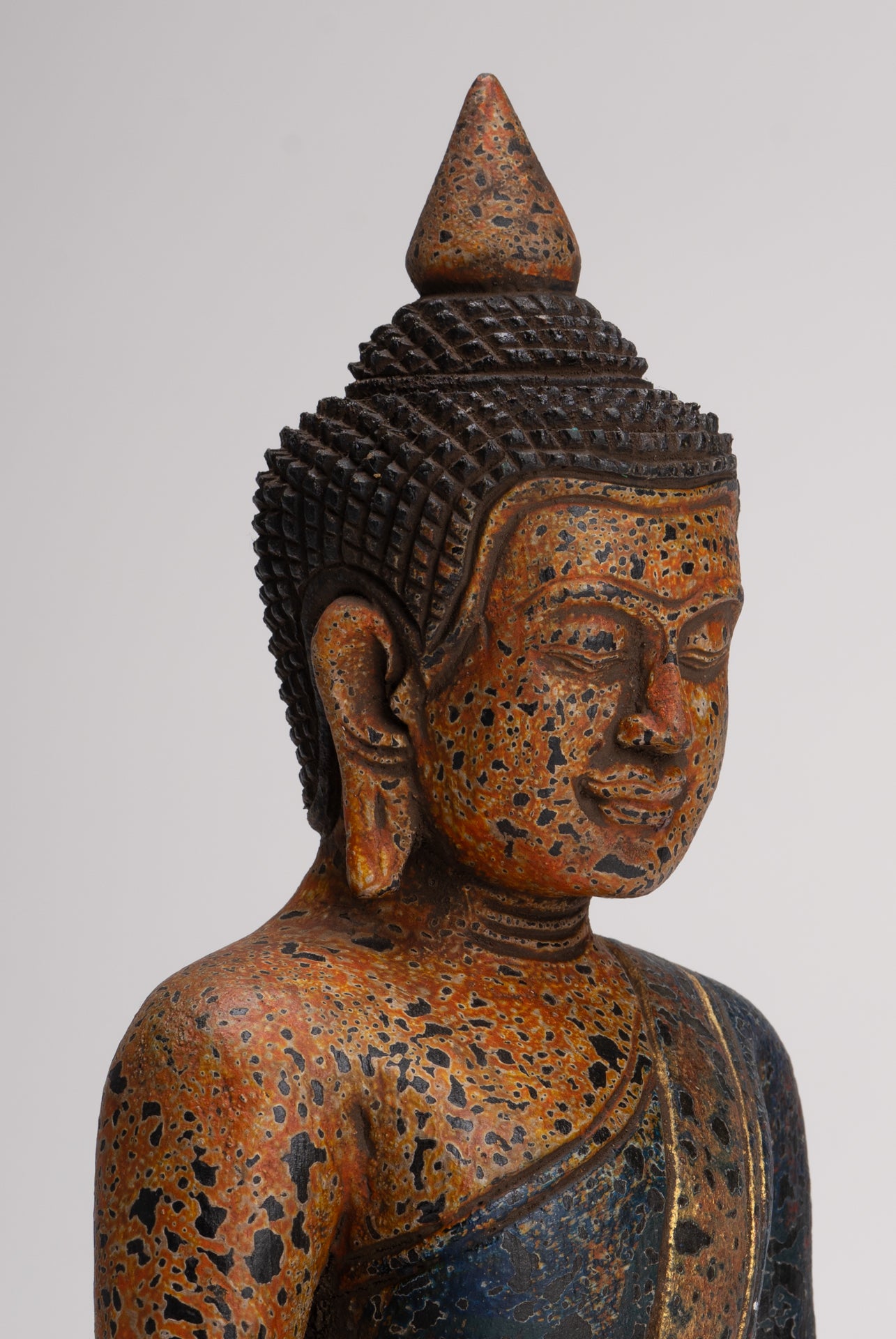 Buddha Sculpture - Antique Khmer Style Wood Seated Buddha Statue Dhyana Meditation Mudra - 28cm/11"
