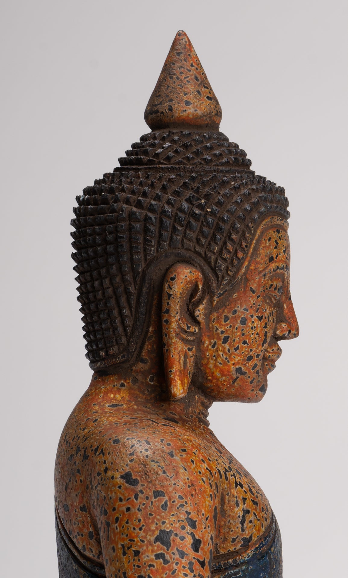 Buddha Sculpture - Antique Khmer Style Wood Seated Buddha Statue Dhyana Meditation Mudra - 28cm/11"