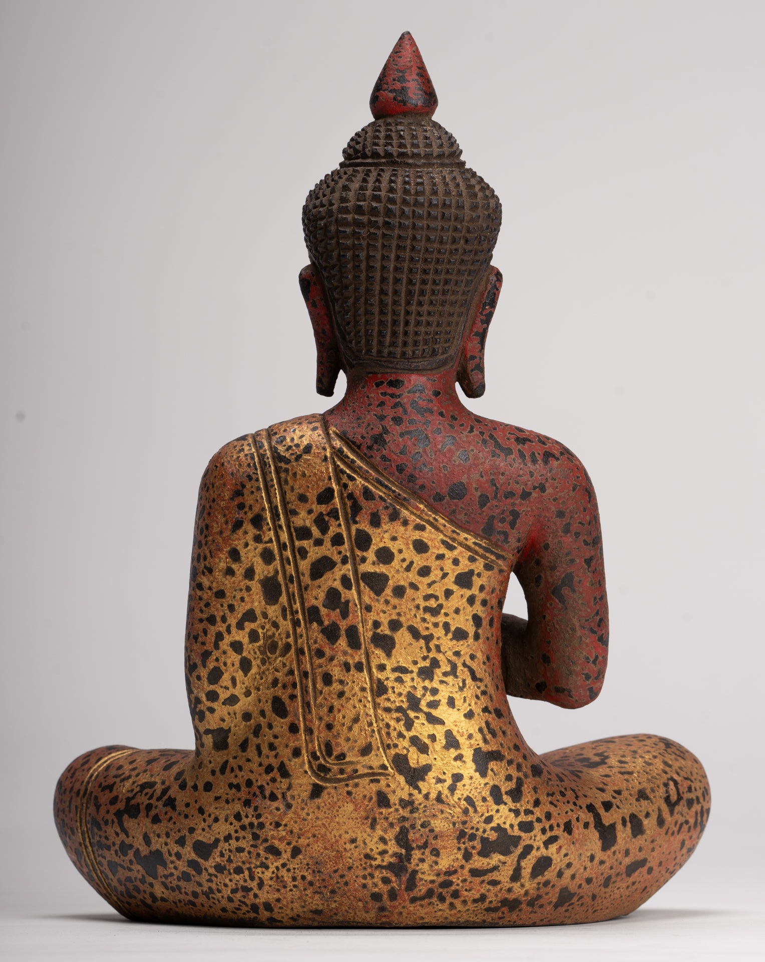 Buddha Statue - Antique Khmer Style Cambodia Seated Wood Buddha Statue Teaching Mudra - 26cm/10"