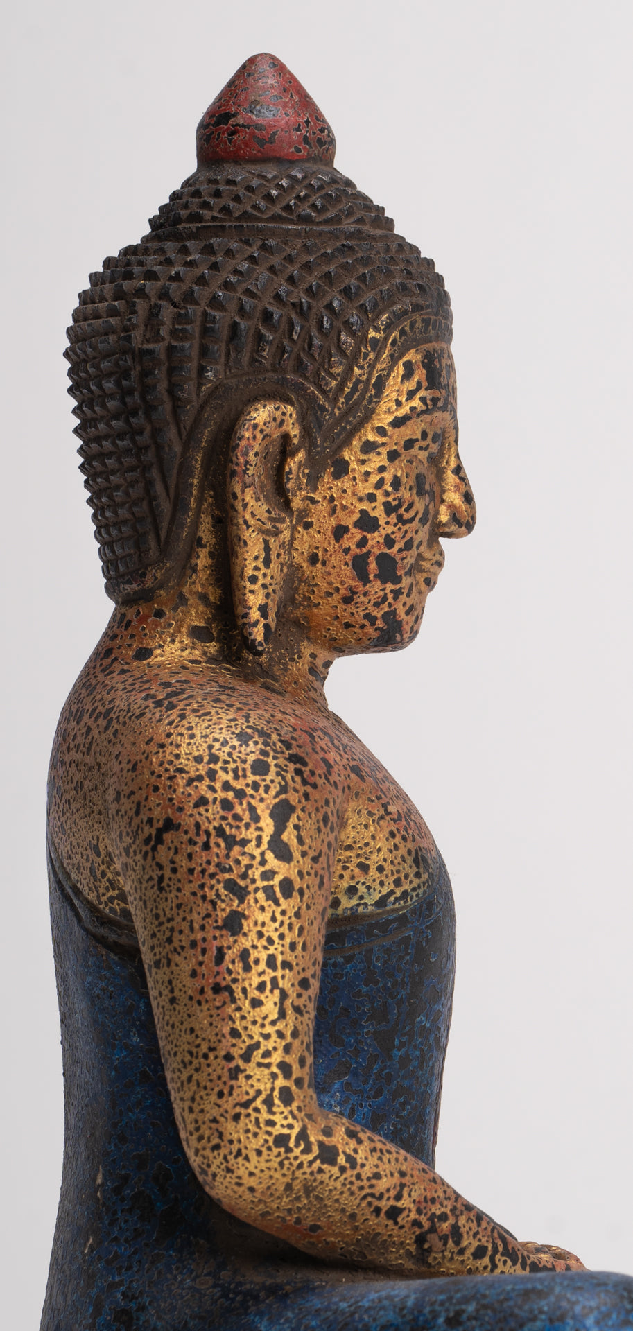 Buddha Sculpture - Antique Khmer Style Wood Seated Buddha Statue Dhyana Meditation Mudra - 26cm/11"