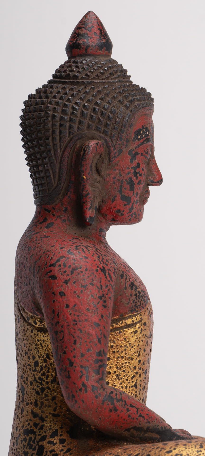 Buddha Sculpture - Antique Khmer Style Wood Seated Buddha Statue Dhyana Meditation Mudra - 26cm/11"