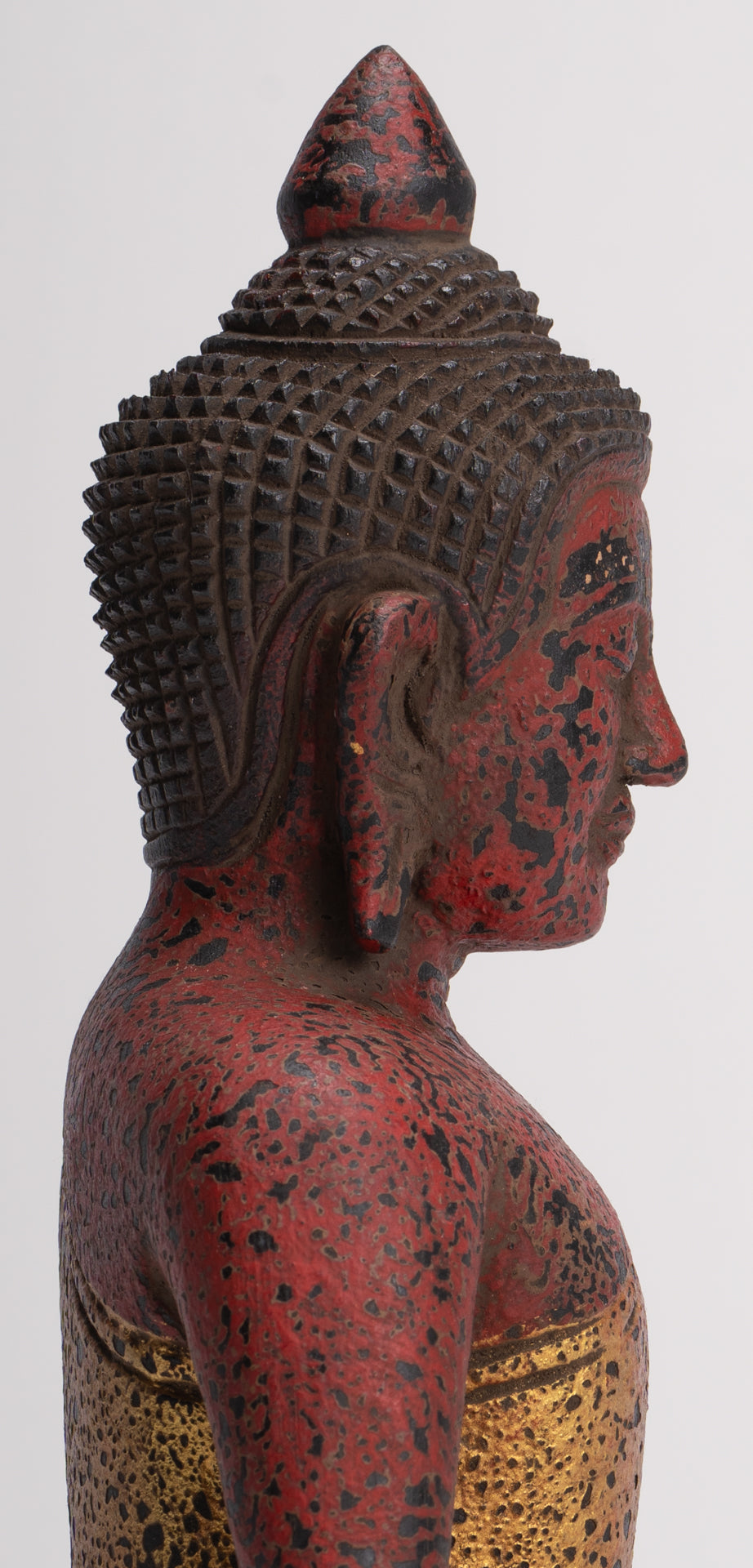 Buddha Sculpture - Antique Khmer Style Wood Seated Buddha Statue Dhyana Meditation Mudra - 26cm/11"