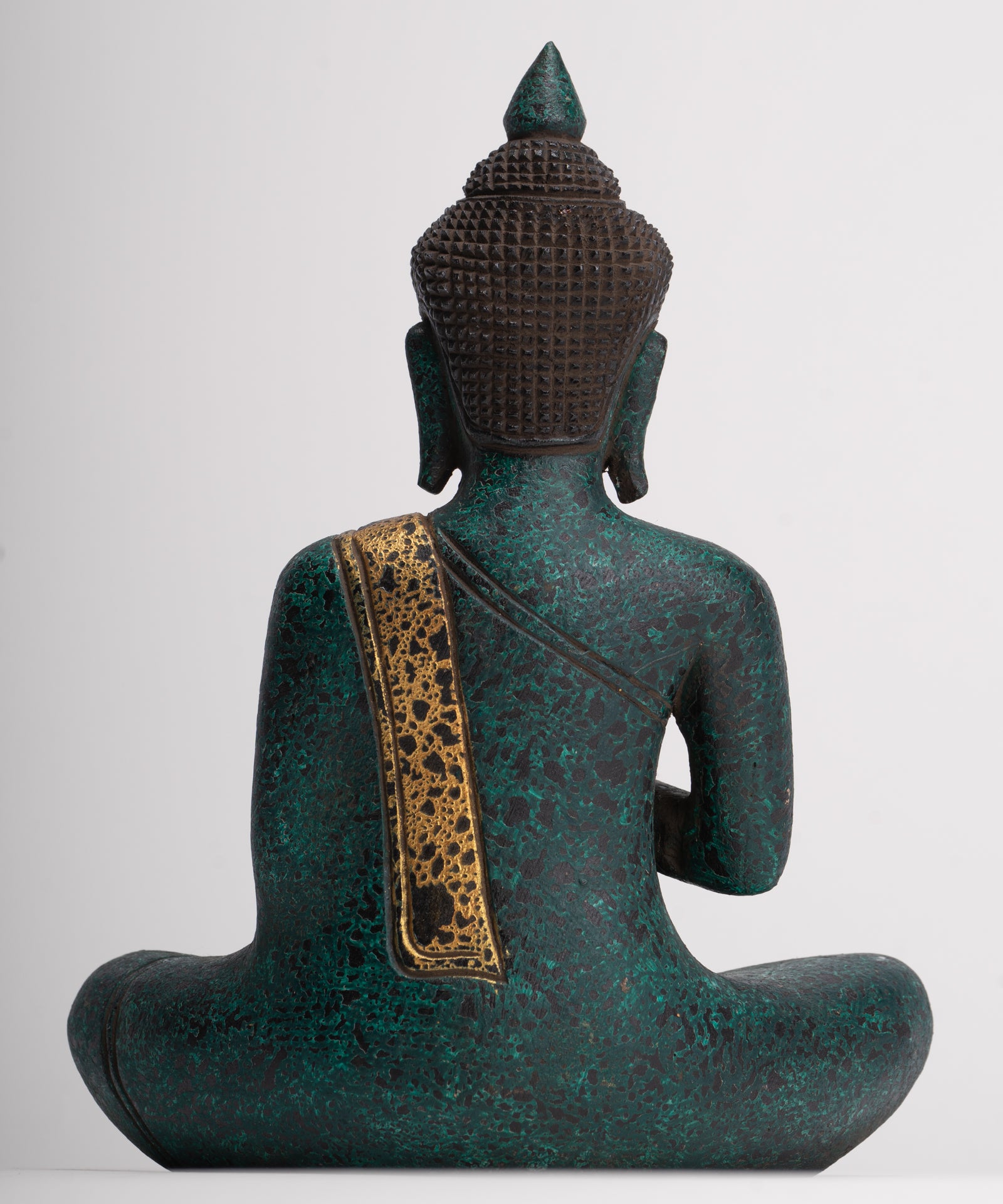 Buddha Statue - Antique Khmer Style Cambodia Seated Wood Buddha Statue Teaching Mudra - 26cm/10"