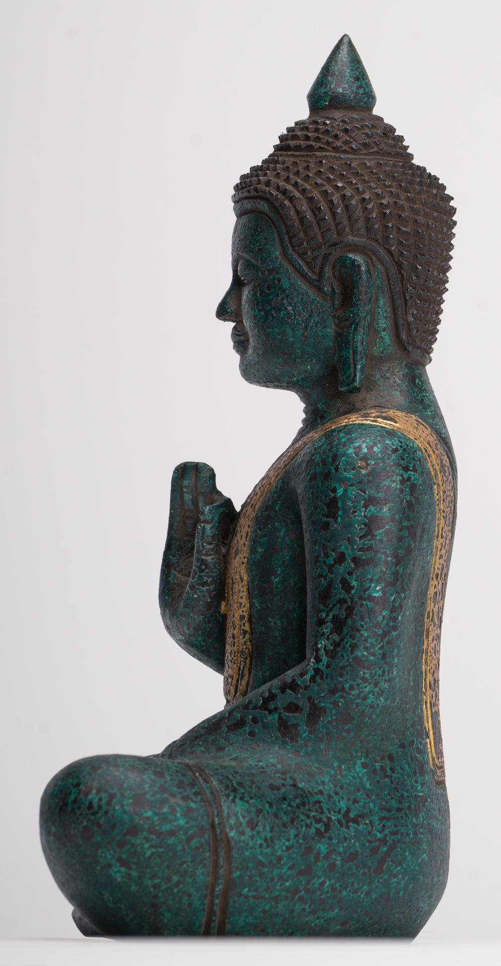 Buddha Statue - Antique Khmer Style Cambodia Seated Wood Buddha Statue Teaching Mudra - 26cm/10"