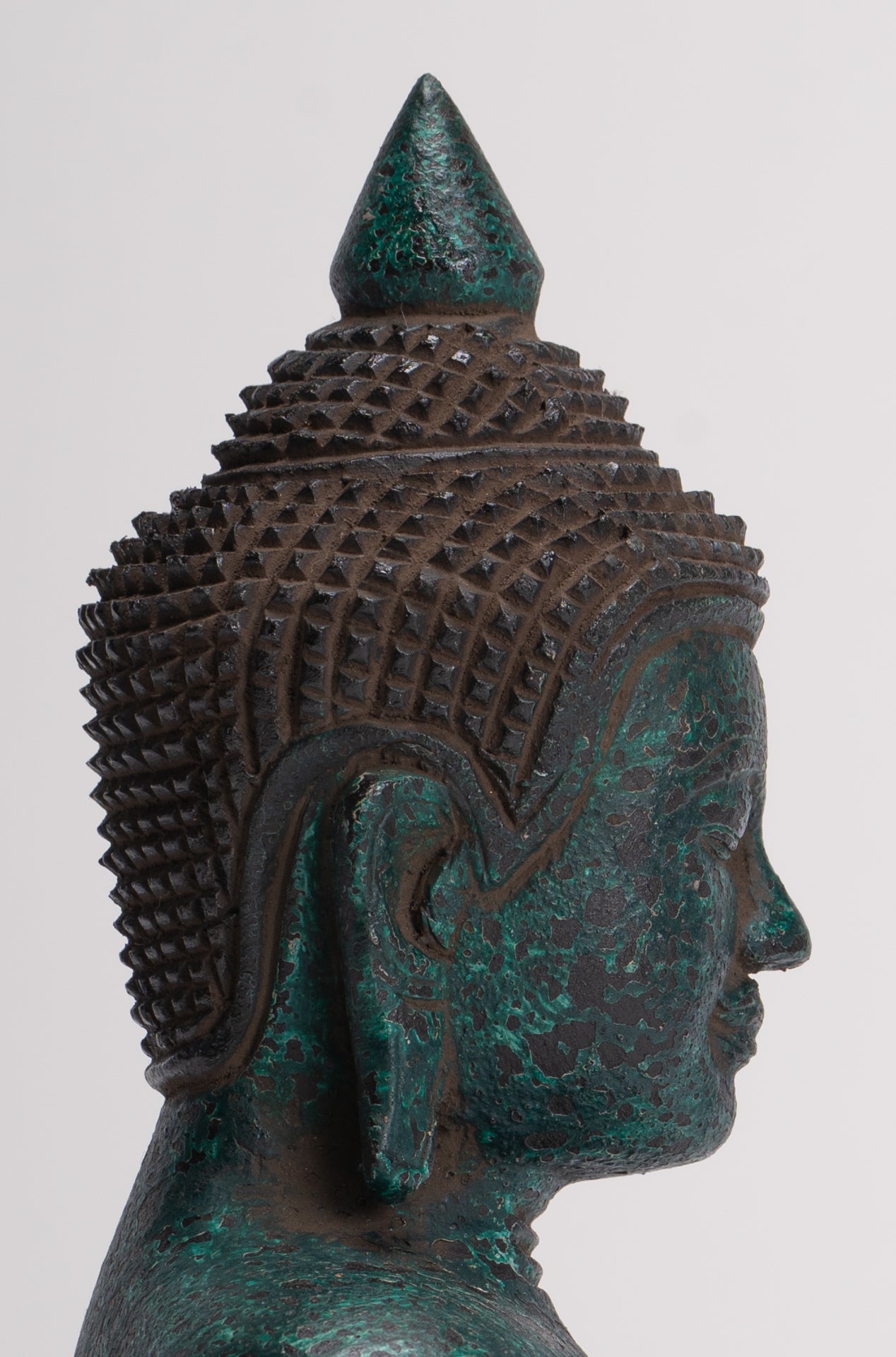 Buddha Statue - Antique Khmer Style Cambodia Seated Wood Buddha Statue Teaching Mudra - 26cm/10"