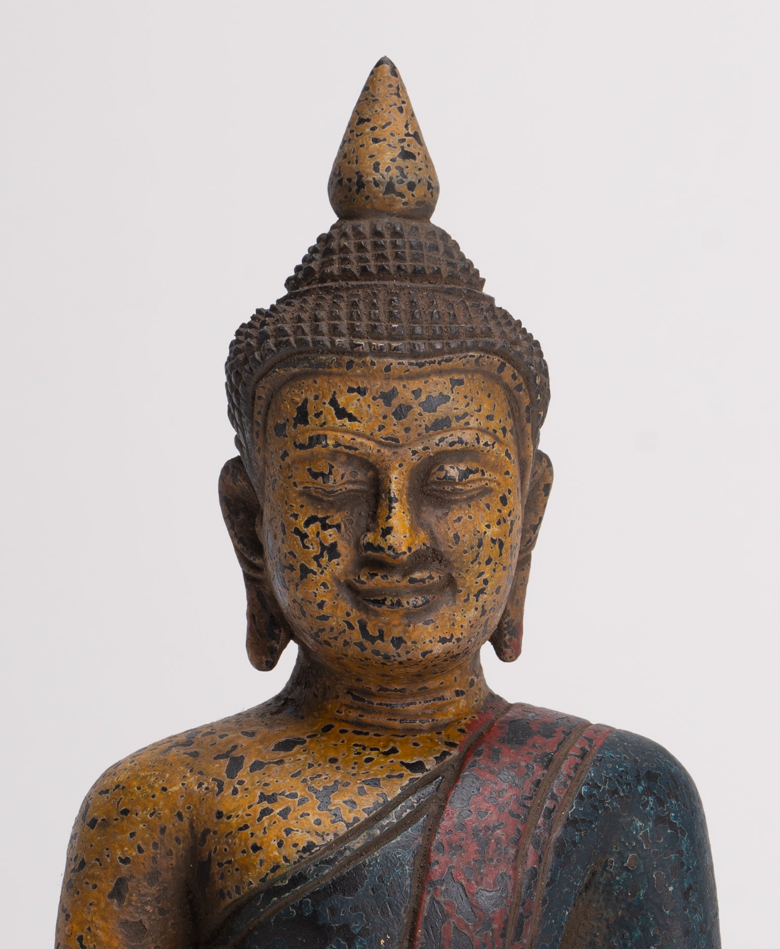 Buddha Sculpture - Antique Khmer Style Wood Seated Buddha Statue Dhyana Meditation Mudra - 20cm/8"