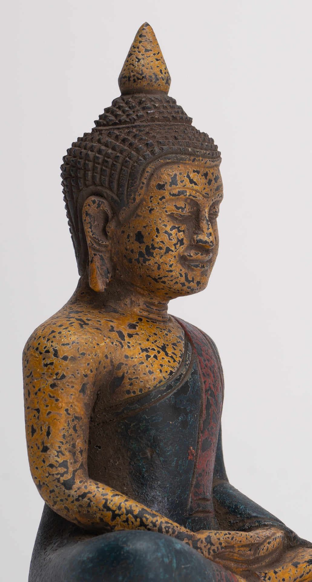 Buddha Sculpture - Antique Khmer Style Wood Seated Buddha Statue Dhyana Meditation Mudra - 20cm/8"