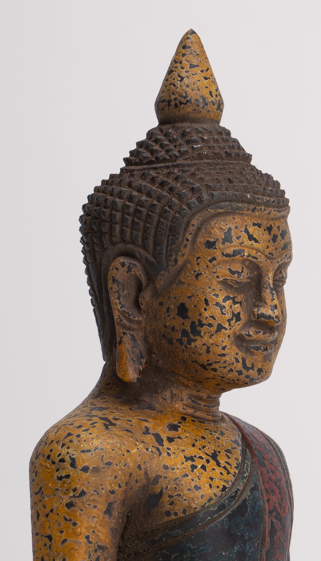 Buddha Sculpture - Antique Khmer Style Wood Seated Buddha Statue Dhyana Meditation Mudra - 20cm/8"