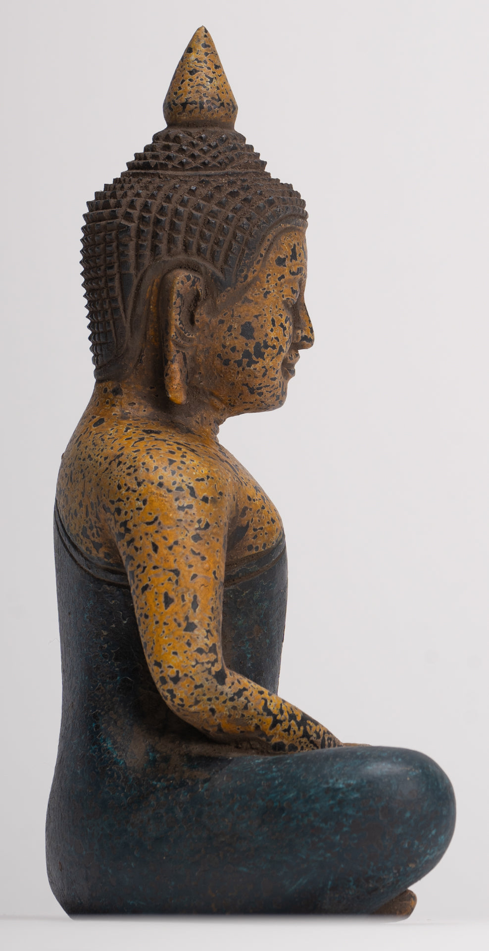 Buddha Sculpture - Antique Khmer Style Wood Seated Buddha Statue Dhyana Meditation Mudra - 20cm/8"