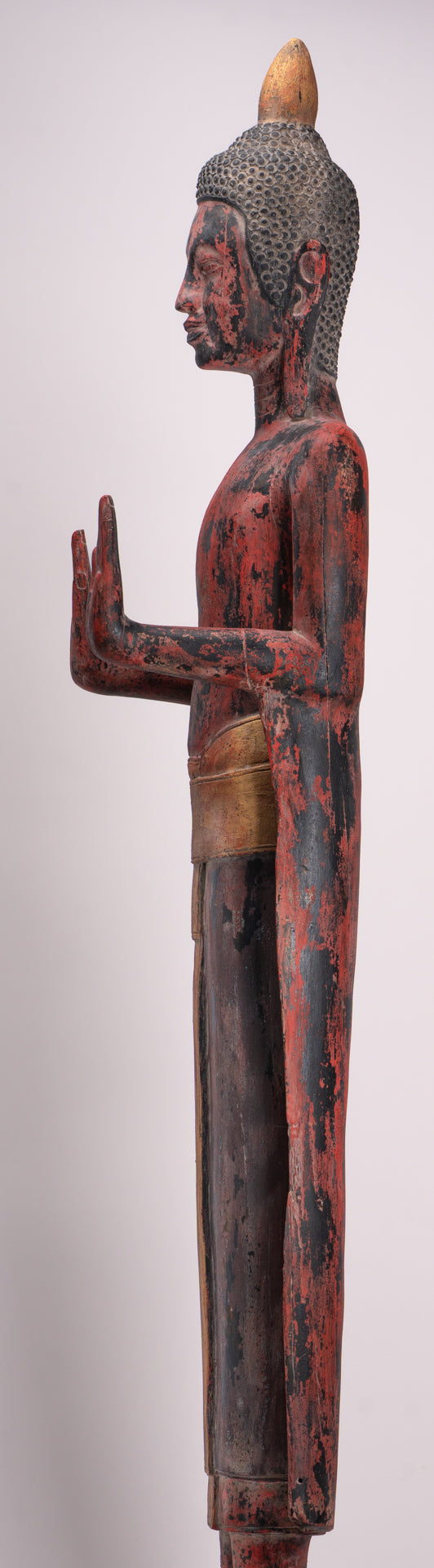 Large Buddha Statue - Antique Khmer Style Wood Standing Protection Monday Buddha Statue - 164cm/66"