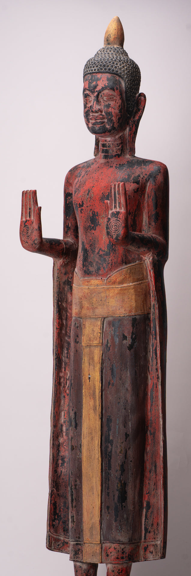 Large Buddha Statue - Antique Khmer Style Wood Standing Protection Monday Buddha Statue - 164cm/66"