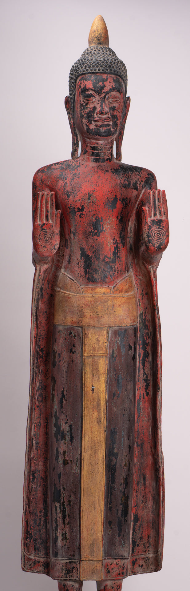 Large Buddha Statue - Antique Khmer Style Wood Standing Protection Monday Buddha Statue - 164cm/66"