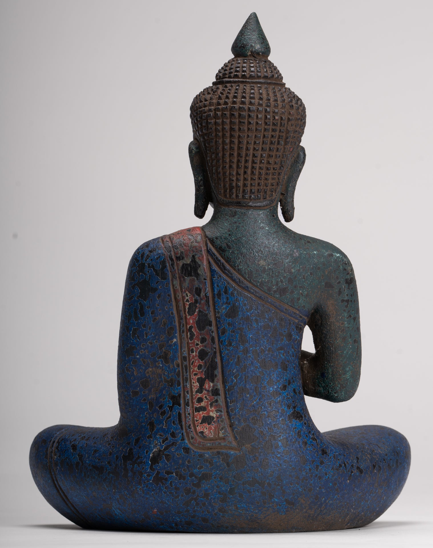 Buddha Statue - Antique Khmer Style Cambodia Seated Wood Buddha Statue Teaching Mudra - 27cm/11"