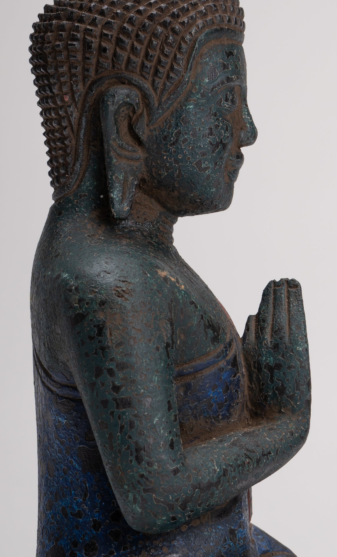 Buddha Statue - Antique Khmer Style Cambodia Seated Wood Buddha Statue Teaching Mudra - 27cm/11"