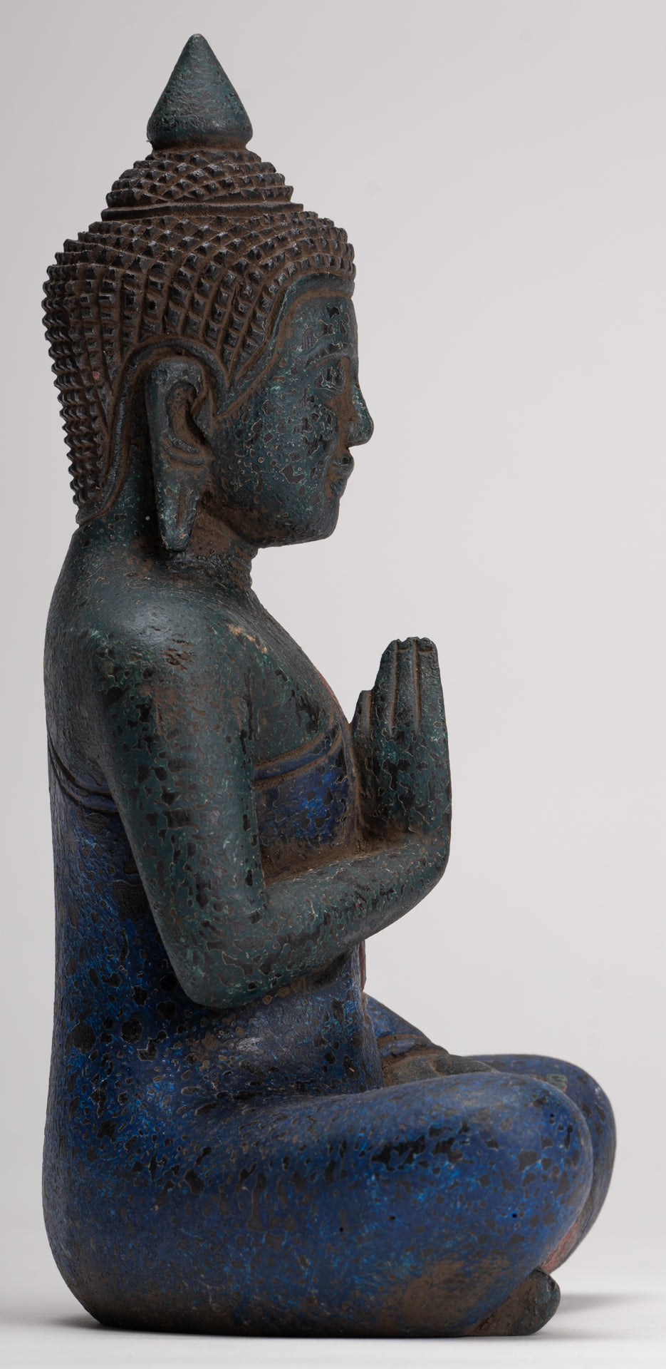 Buddha Statue - Antique Khmer Style Cambodia Seated Wood Buddha Statue Teaching Mudra - 27cm/11"