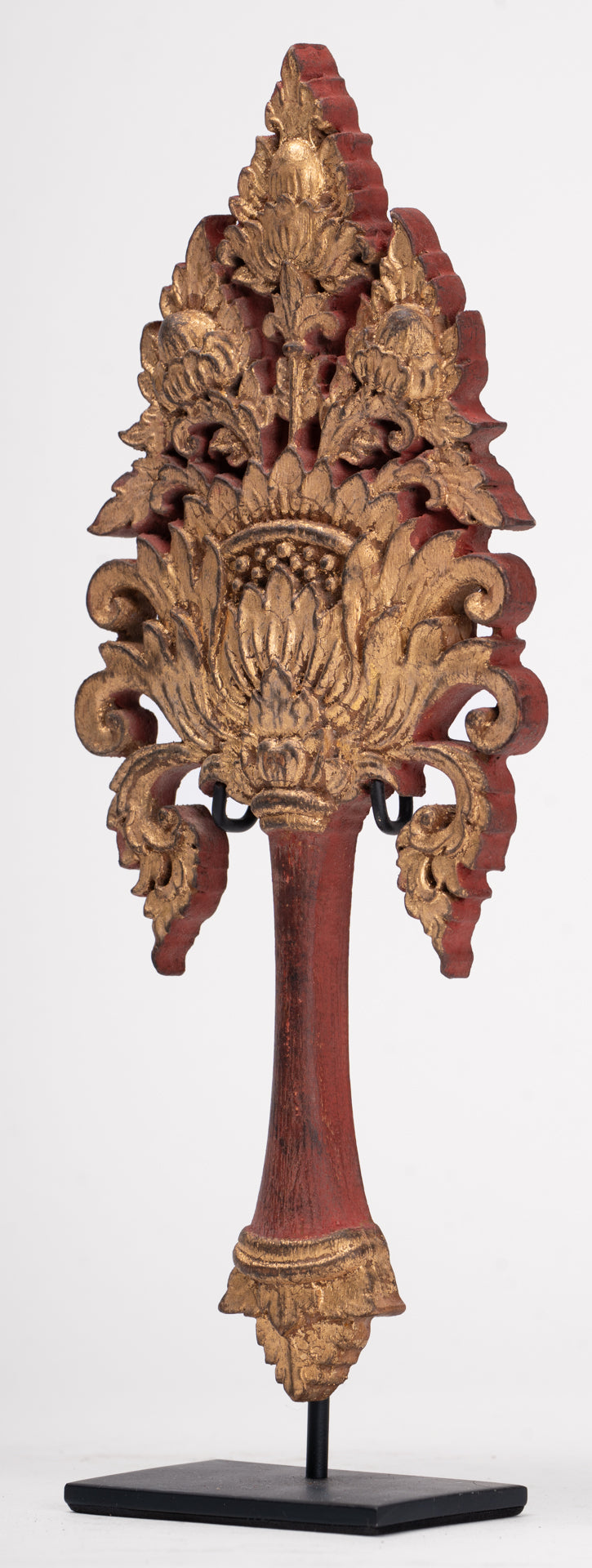 Antique Thai Style Wood Devotional Buddha Fan - 28cm/11"