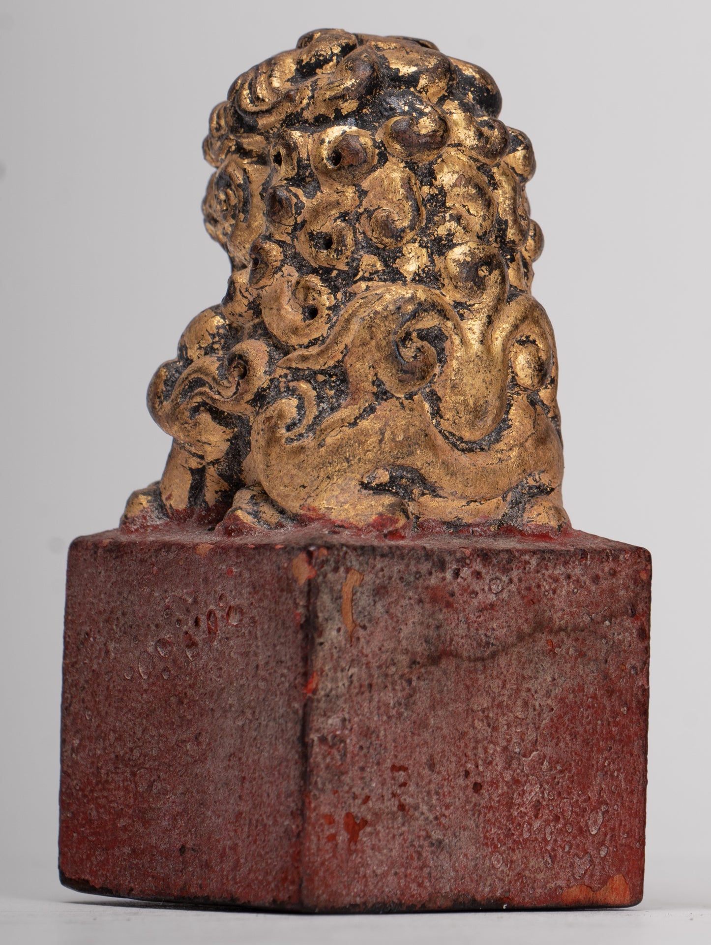 Antique Chinese Style Wood Temple Guardian Lions Shishi Lions Foo Dogs Imperial Lions (Pair) - 8cm/3"