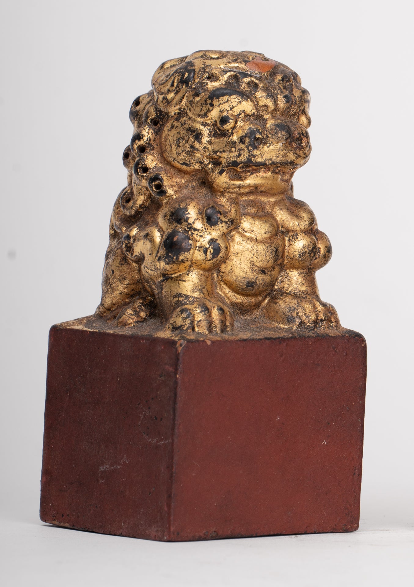 Antique Chinese Style Wood Temple Guardian Lions Shishi Lions Foo Dogs Imperial Lions (Pair) - 9.5cm/4"