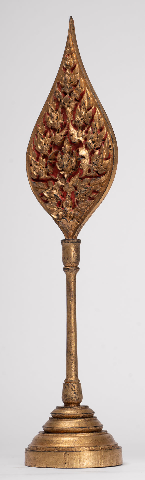 Antique Thai Style Wood Devotional Buddha Fan - 36cm/14"