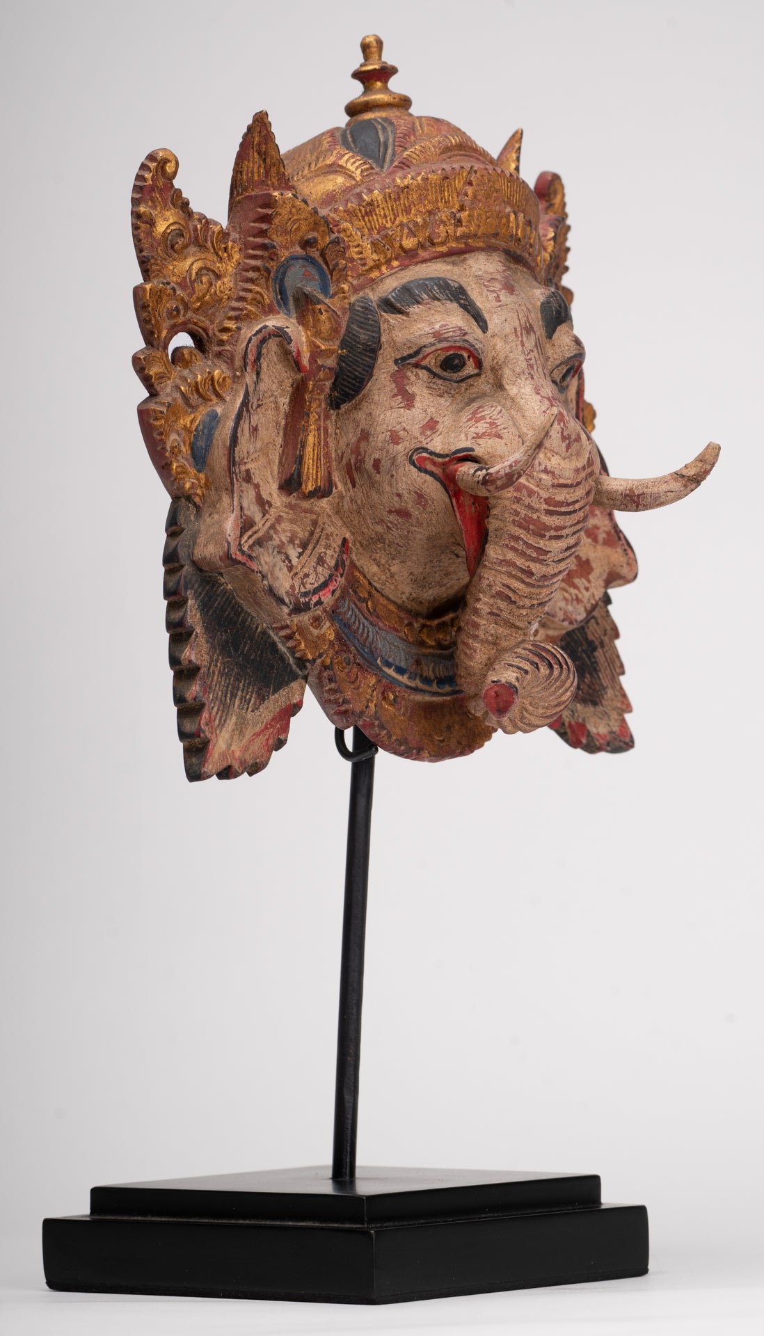 Ganesha Statue - Antique Javanese Style Wood Mounted Majapahit Ganesha Statue - 35.5cm/14"