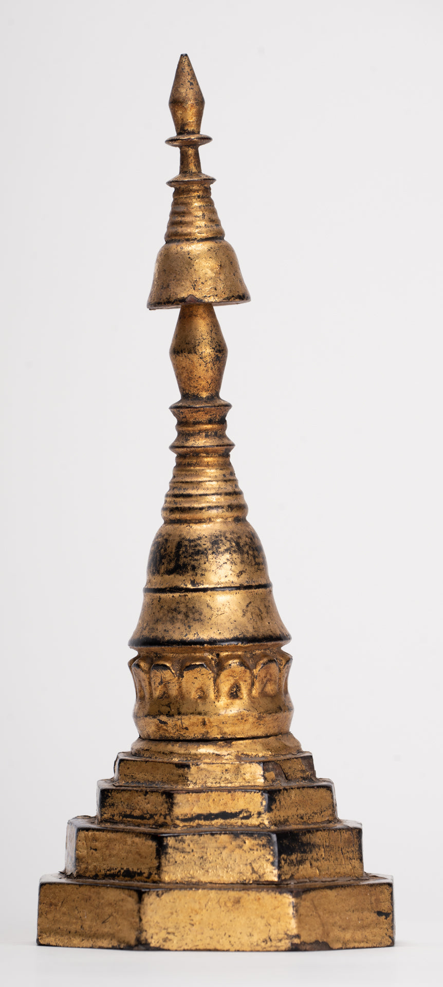Buddhist Stupa - Antique Burmese Style Wood Nirvana Stupa or Chedis - 25cm/10"