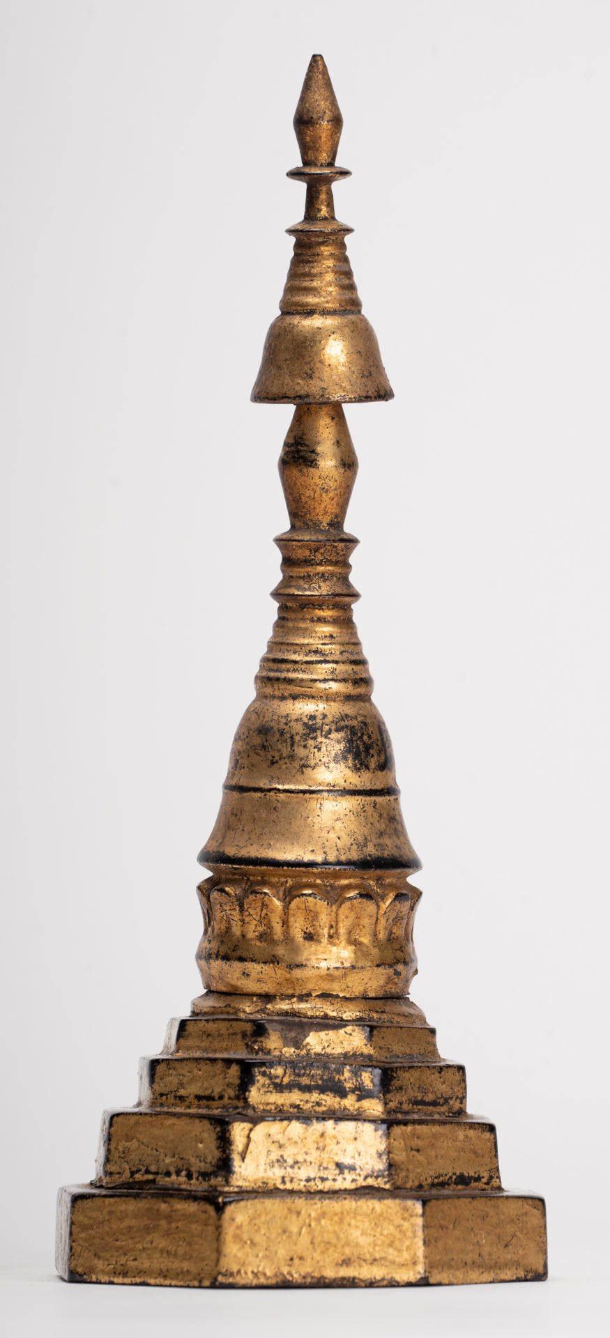 Buddhist Stupa - Antique Burmese Style Wood Nirvana Stupa or Chedis - 25cm/10"