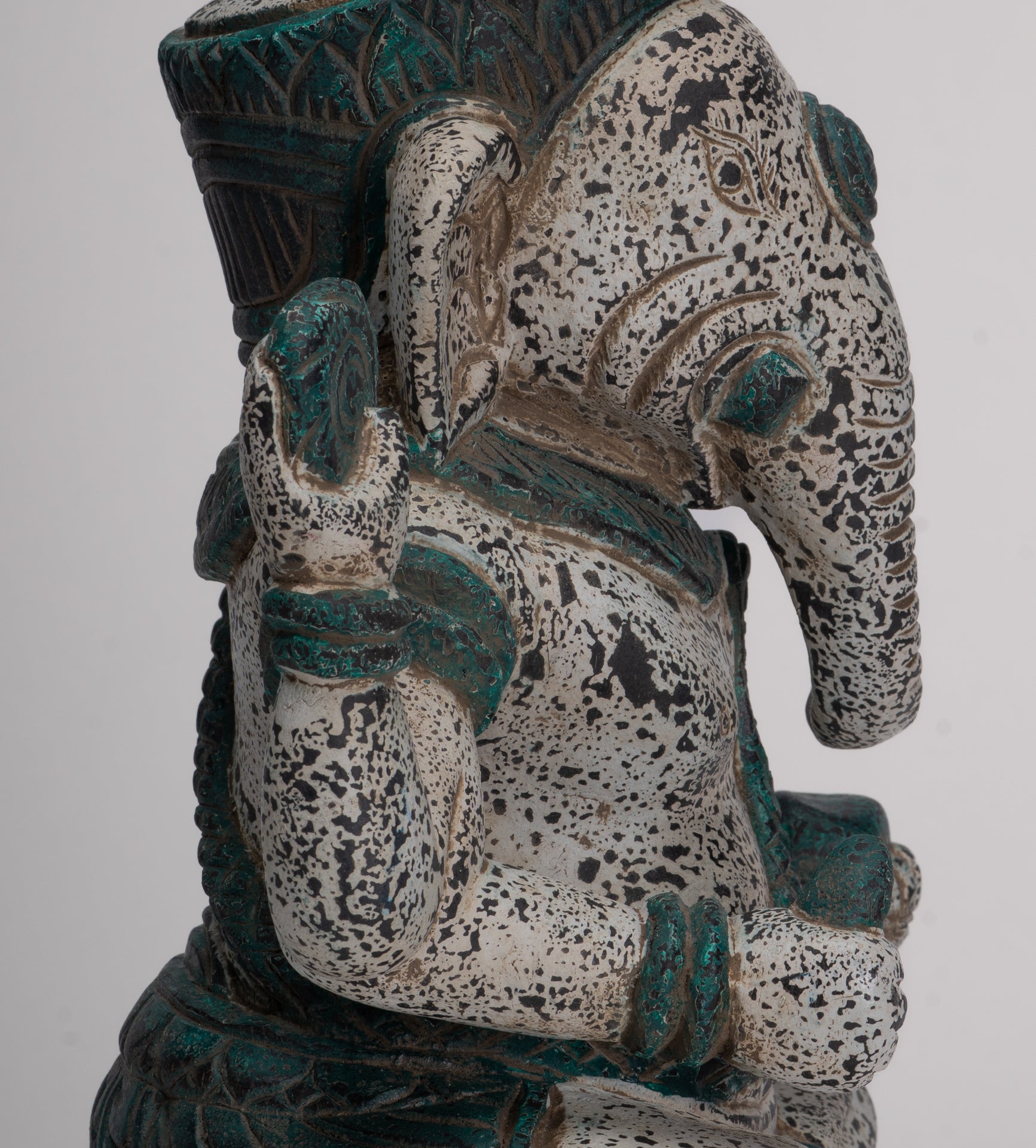 Ganesh Statue - Antique Khmer Style Seated Wood Ganesha Statue - 34cm/14"