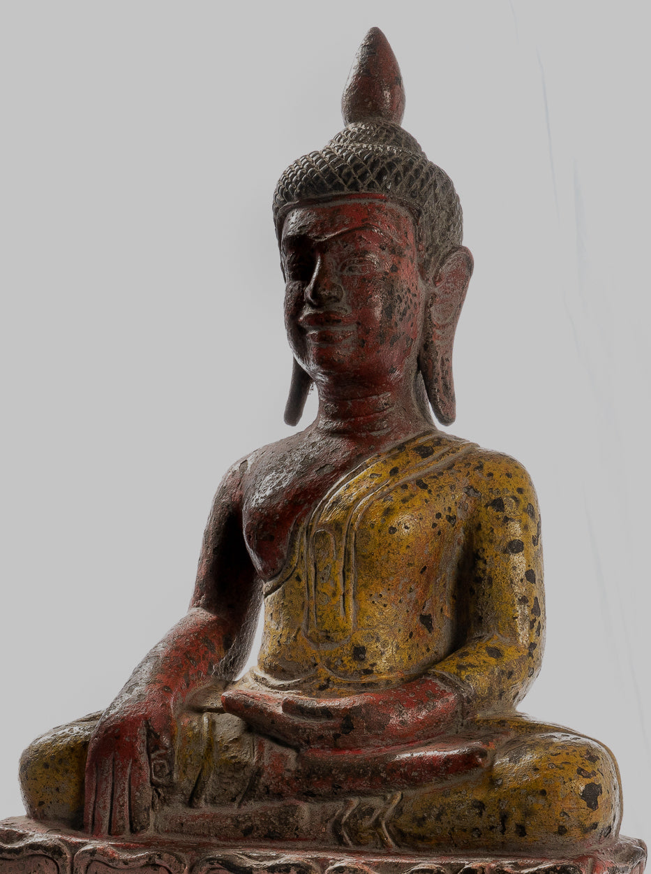 Buddha Statue - Antique Khmer Style SE Asia Wood Enlightenment Buddha Statue - 66cm/26"
