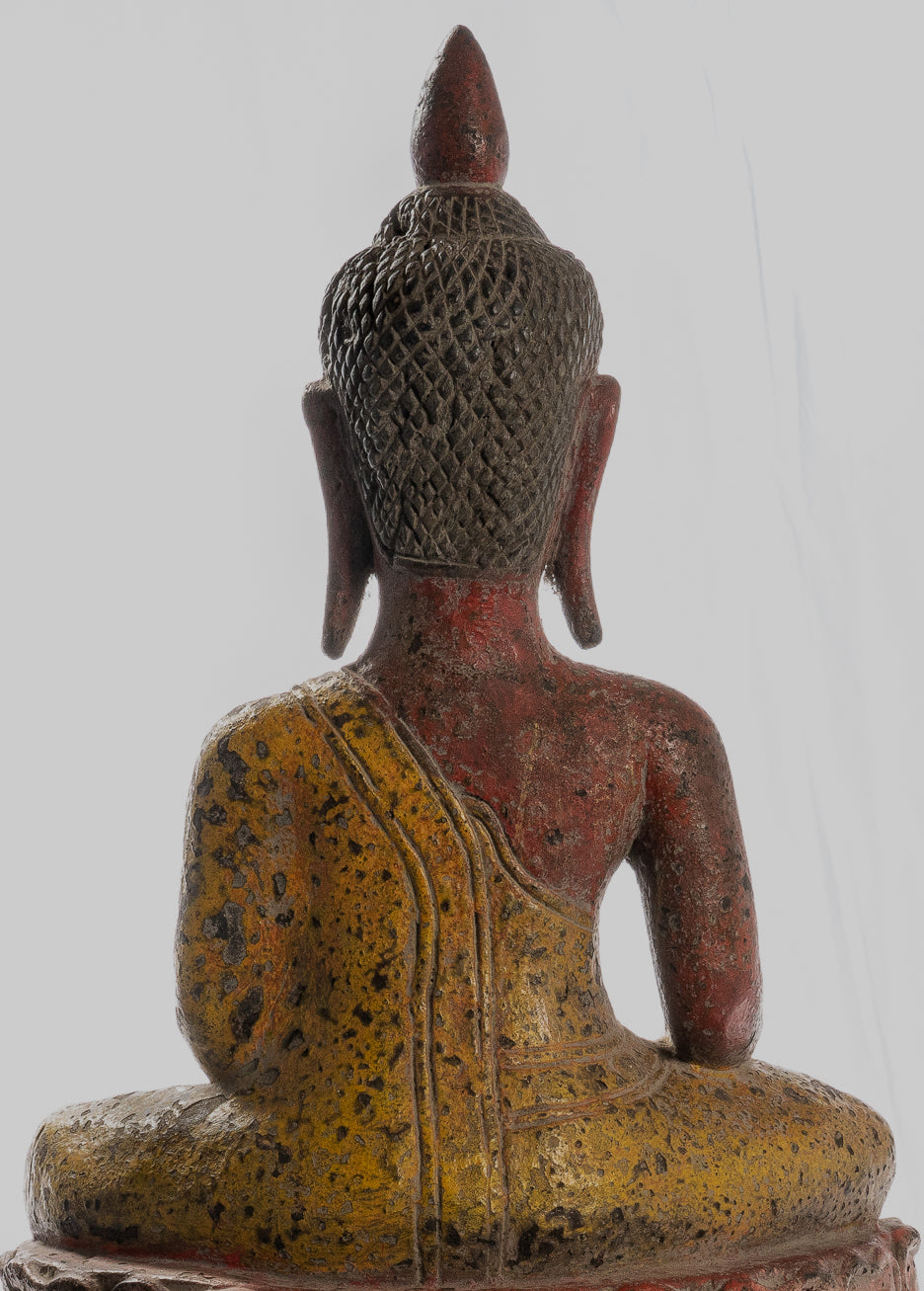 Buddha Statue - Antique Khmer Style SE Asia Wood Enlightenment Buddha Statue - 66cm/26"