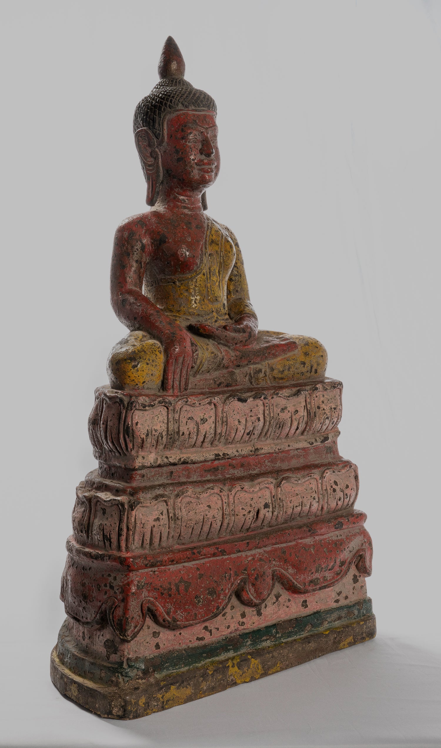 Buddha Statue - Antique Khmer Style SE Asia Wood Enlightenment Buddha Statue - 66cm/26"