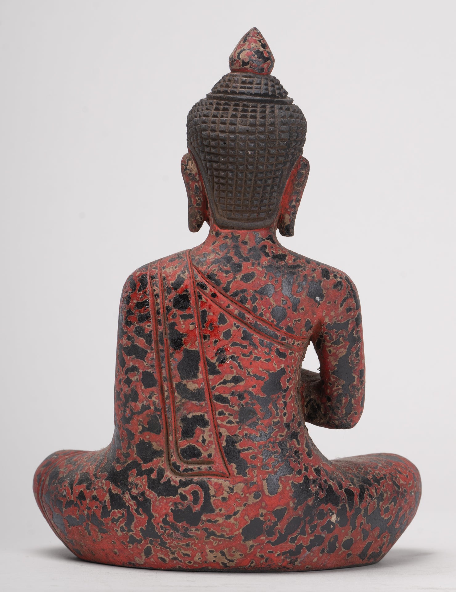 Antique Khmer Style Seated Wood Buddha Statue Teaching Mudra - 19cm/8"