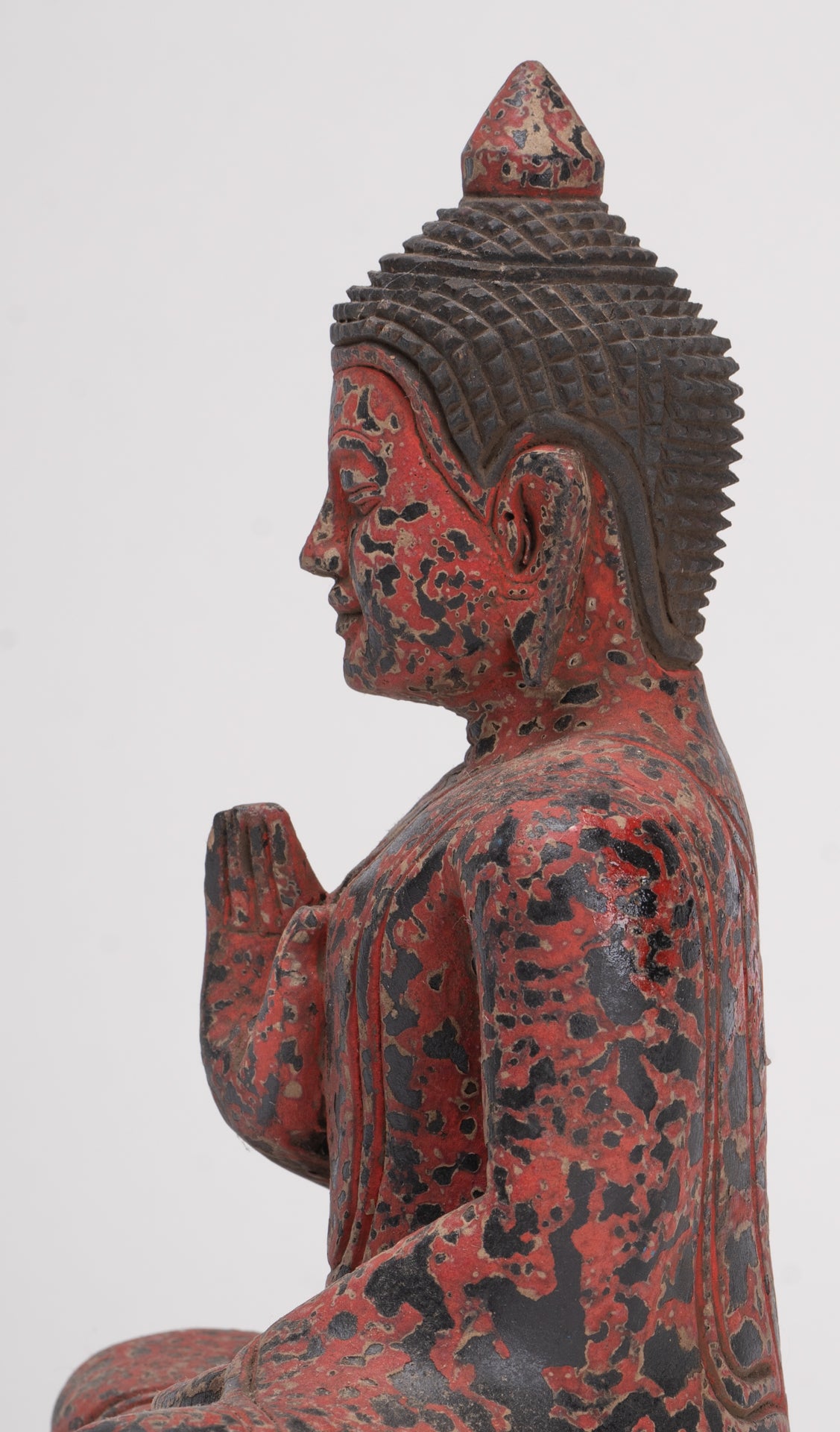 Antique Khmer Style Seated Wood Buddha Statue Teaching Mudra - 19cm/8"