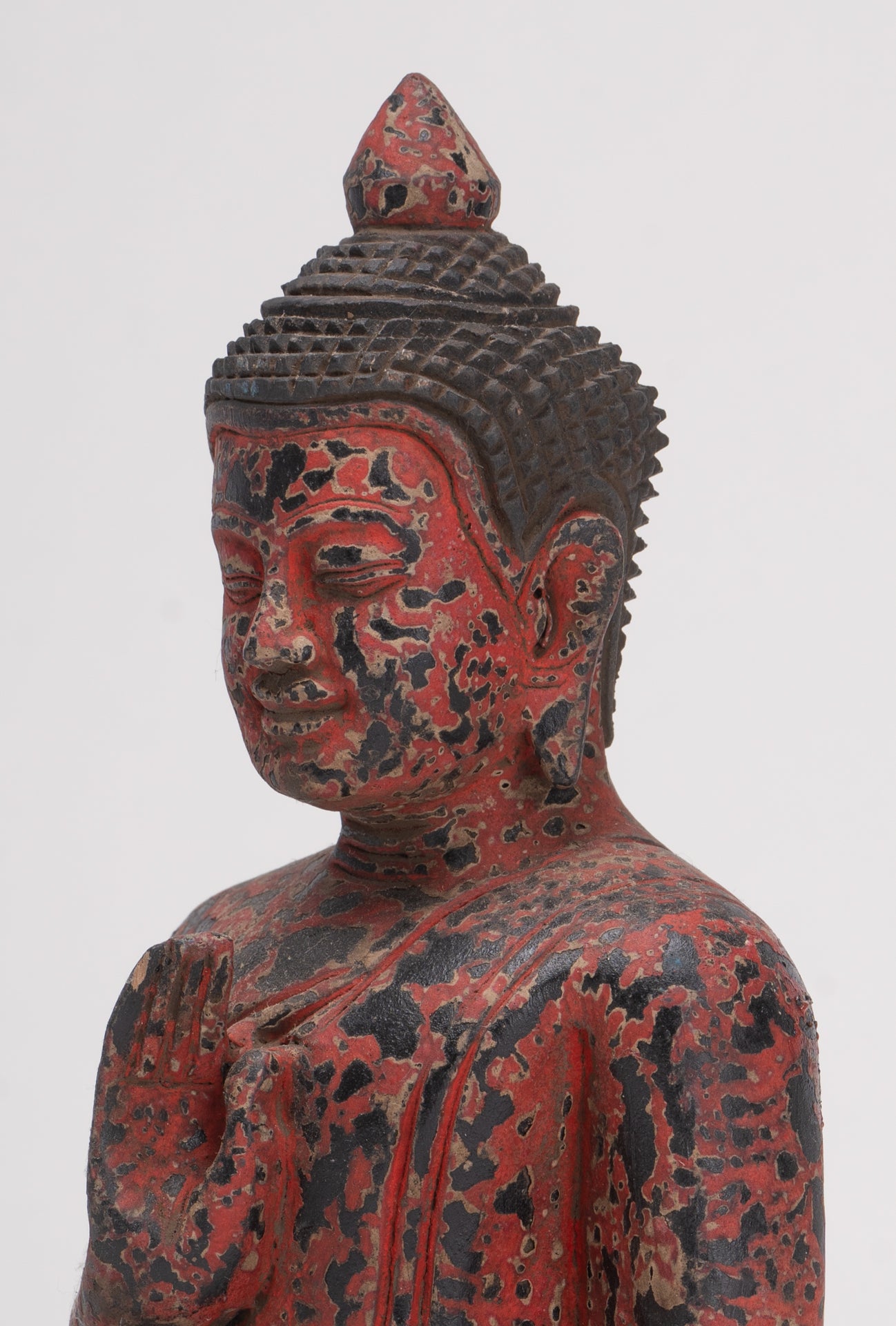 Antique Khmer Style Seated Wood Buddha Statue Teaching Mudra - 19cm/8"
