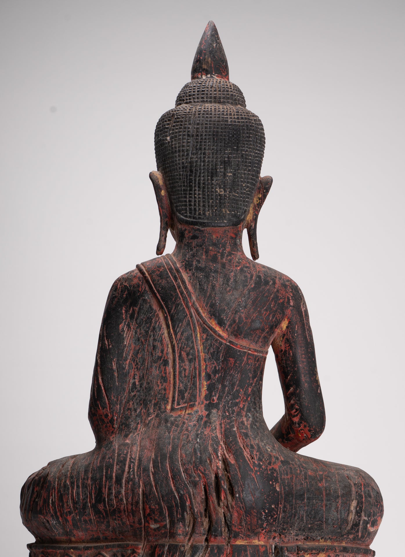 Buddha Statue - Antique Khmer Style SE Asia Seated Wood Meditation Buddha Statue - 85cm/34"