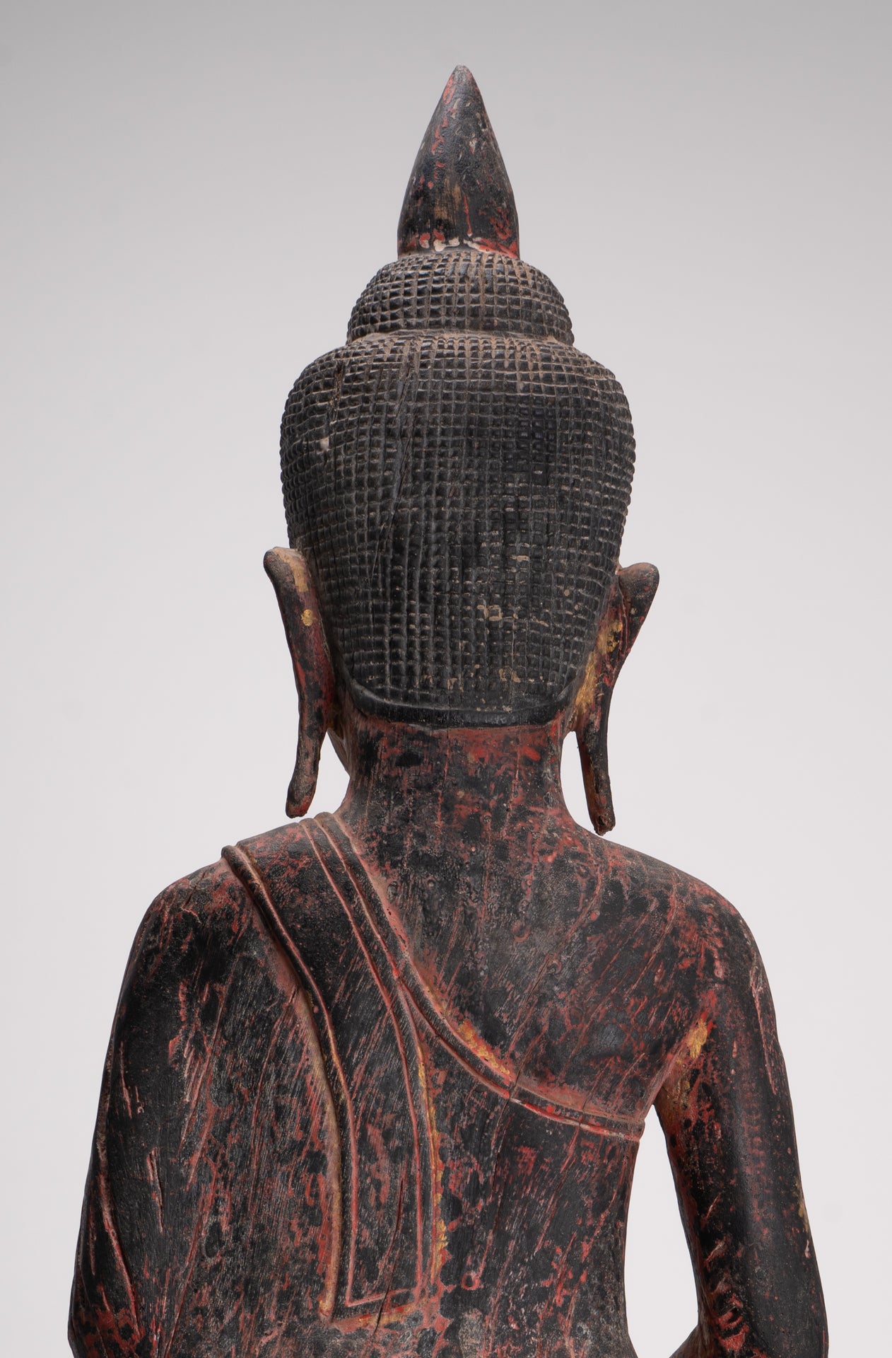 Buddha Statue - Antique Khmer Style SE Asia Seated Wood Meditation Buddha Statue - 85cm/34"