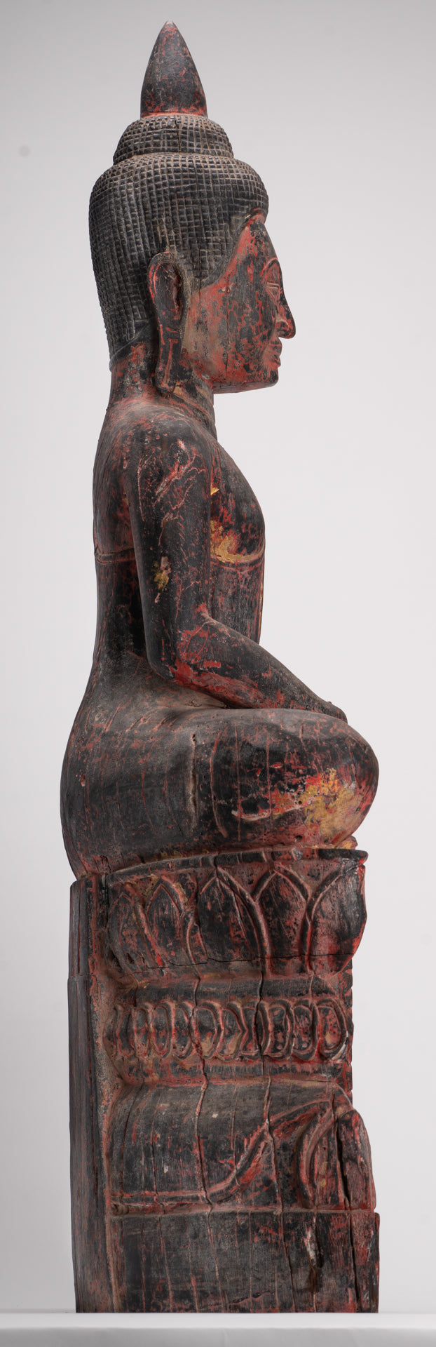 Buddha Statue - Antique Khmer Style SE Asia Seated Wood Meditation Buddha Statue - 85cm/34"