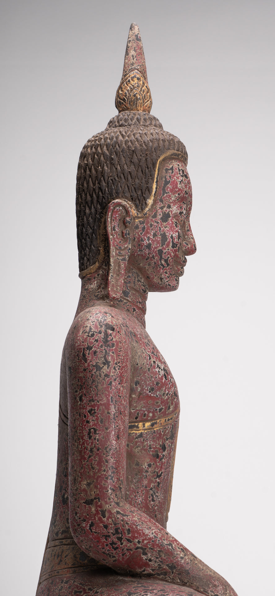 Buddha Statue - Antique Khmer Style SE Asia Seated Wood Enlightenment Buddha Statue - 81cm/32"