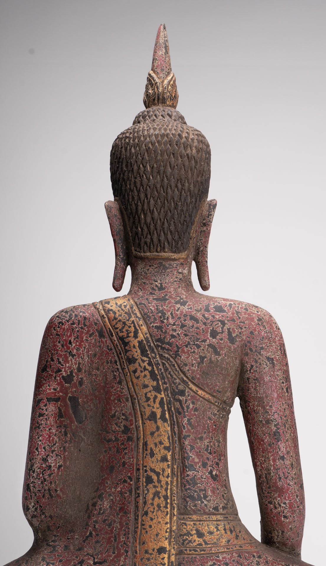 Buddha Statue - Antique Khmer Style SE Asia Seated Wood Enlightenment Buddha Statue - 81cm/32"