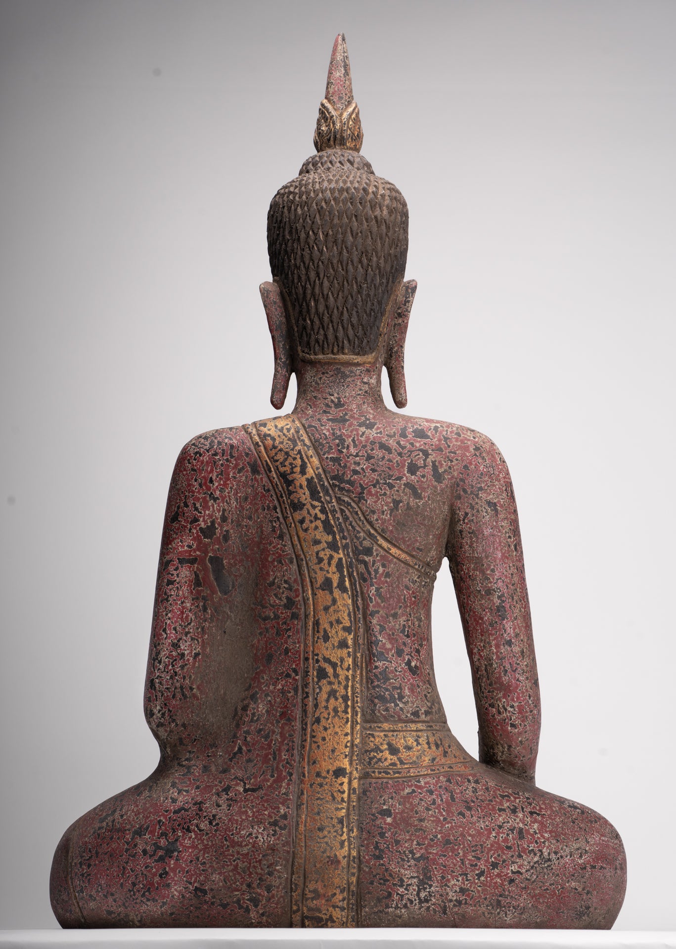 Buddha Statue - Antique Khmer Style SE Asia Seated Wood Enlightenment Buddha Statue - 81cm/32"