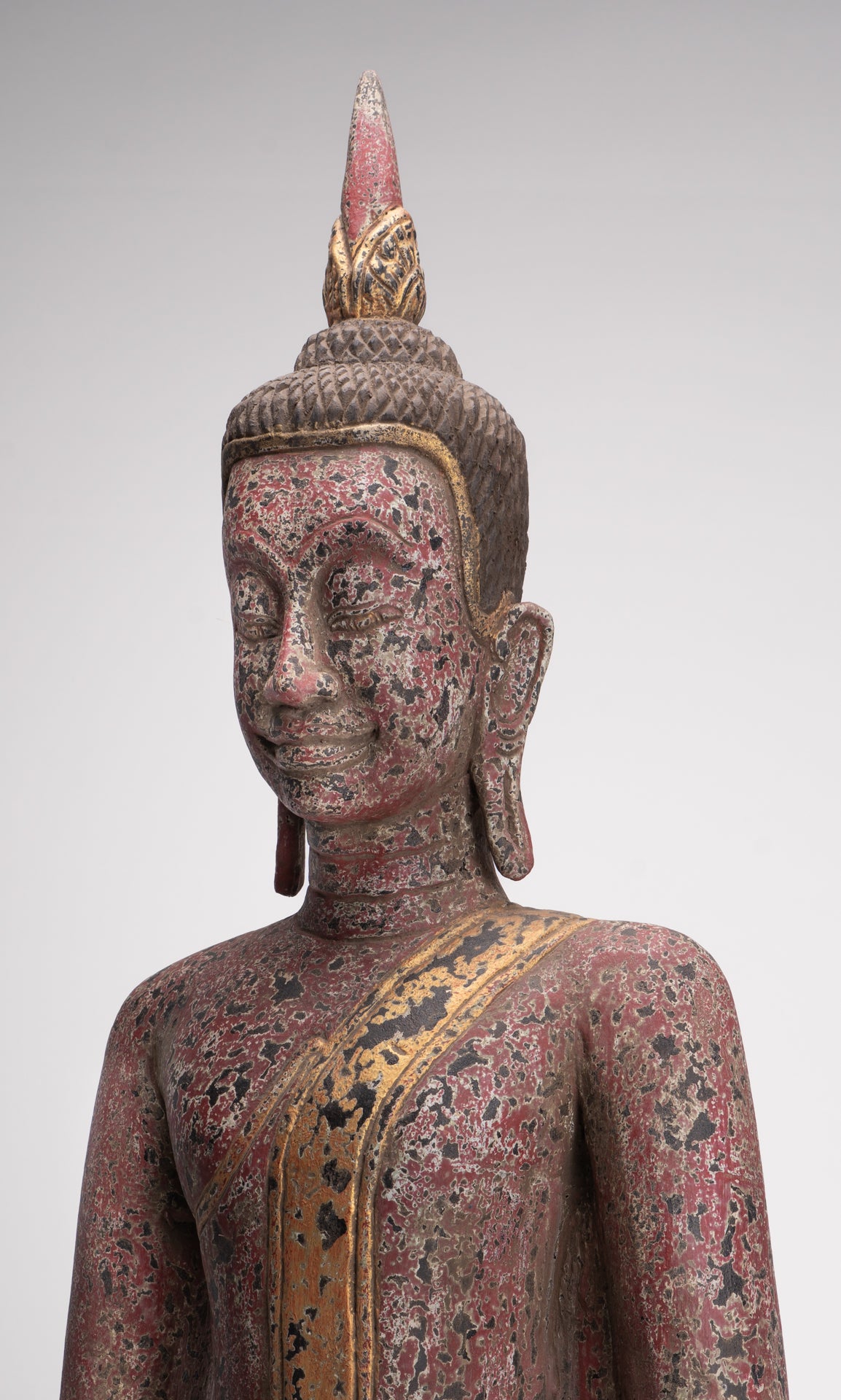 Buddha Statue - Antique Khmer Style SE Asia Seated Wood Enlightenment Buddha Statue - 81cm/32"