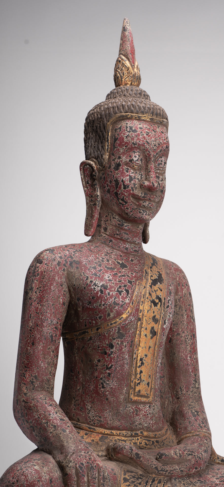 Buddha Statue - Antique Khmer Style SE Asia Seated Wood Enlightenment Buddha Statue - 81cm/32"