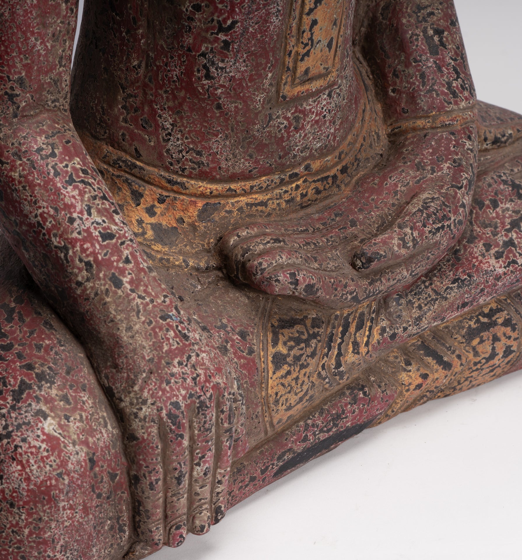 Buddha Statue - Antique Khmer Style SE Asia Seated Wood Enlightenment Buddha Statue - 81cm/32"