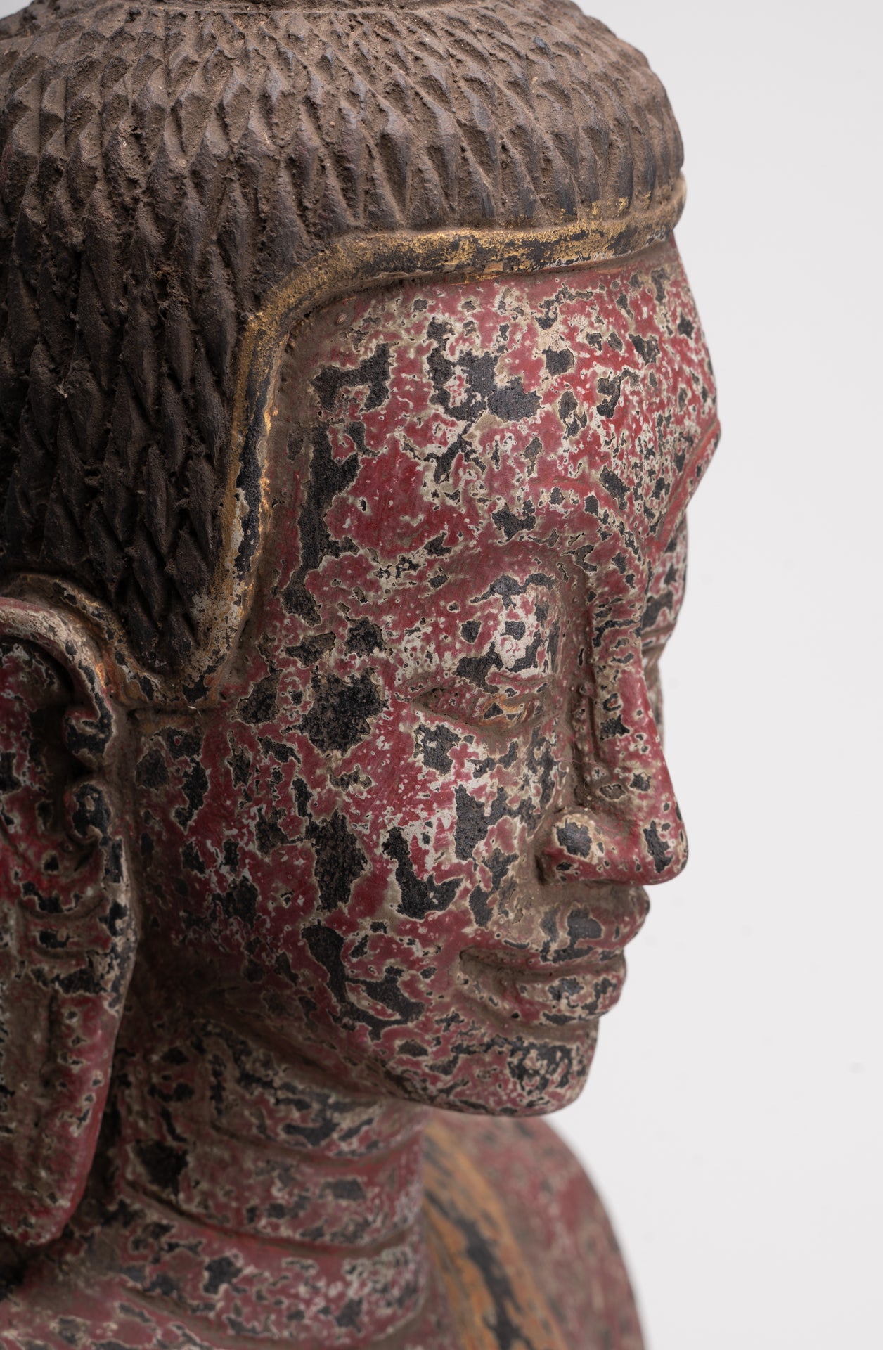 Buddha Statue - Antique Khmer Style SE Asia Seated Wood Enlightenment Buddha Statue - 81cm/32"