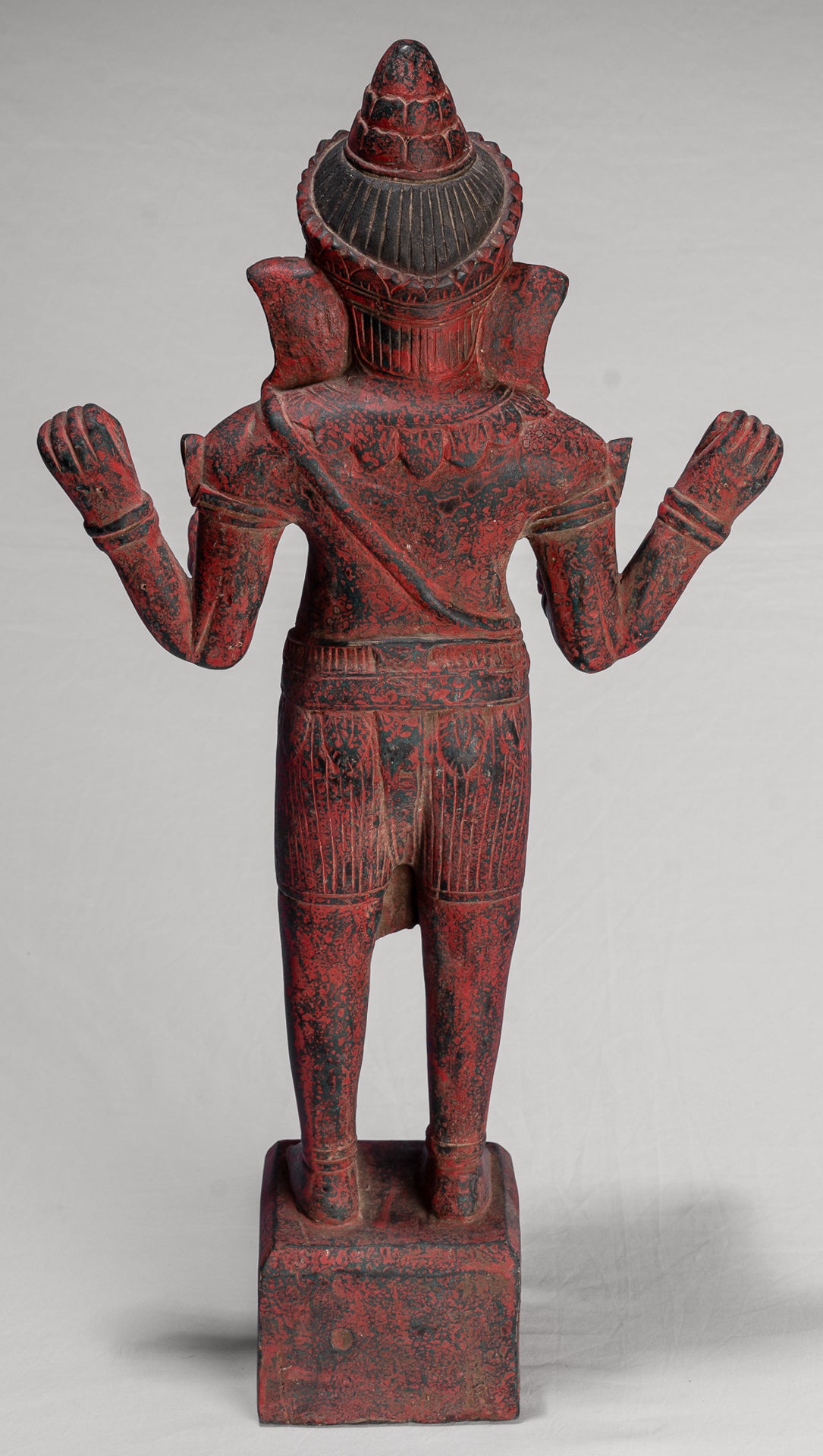 Ganesha Statue - Antique Bayon Style Standing Khmer Red Wood Standing Ganesha Statue - 60cm/24"