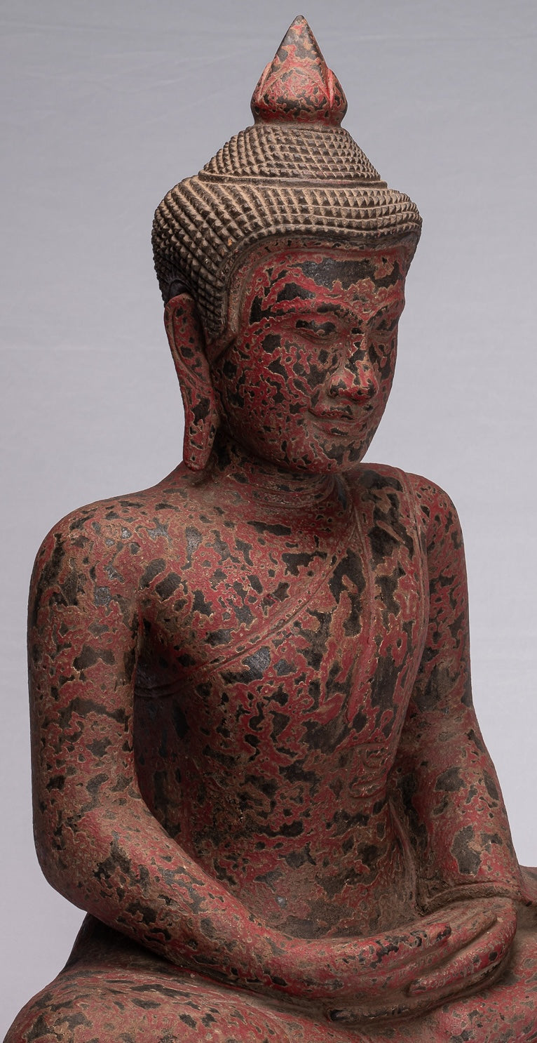 Escultura de Buda - Estatua de Buda de Madera Antigua de estilo jemer Meditación Mudra - 66 cm/26 "