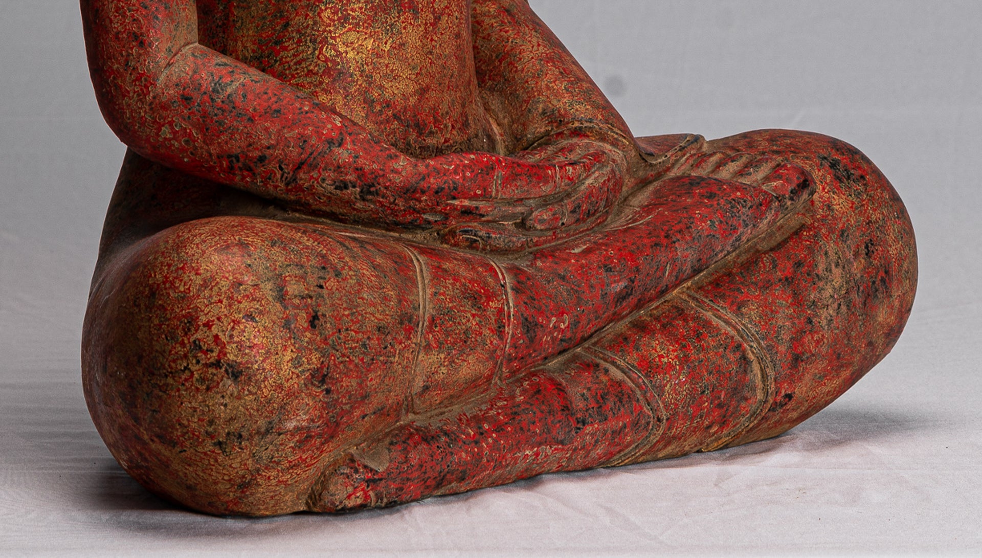 Buddha Statue - Antique Khmer Style SE Asia Seated Wood Meditation Buddha Statue - 51cm/20"