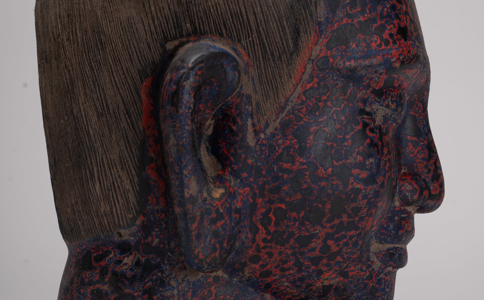 Jayavarman Statue - Antique Khmer Style Wood Jayavarman VII Head Statue - 29cm/12"